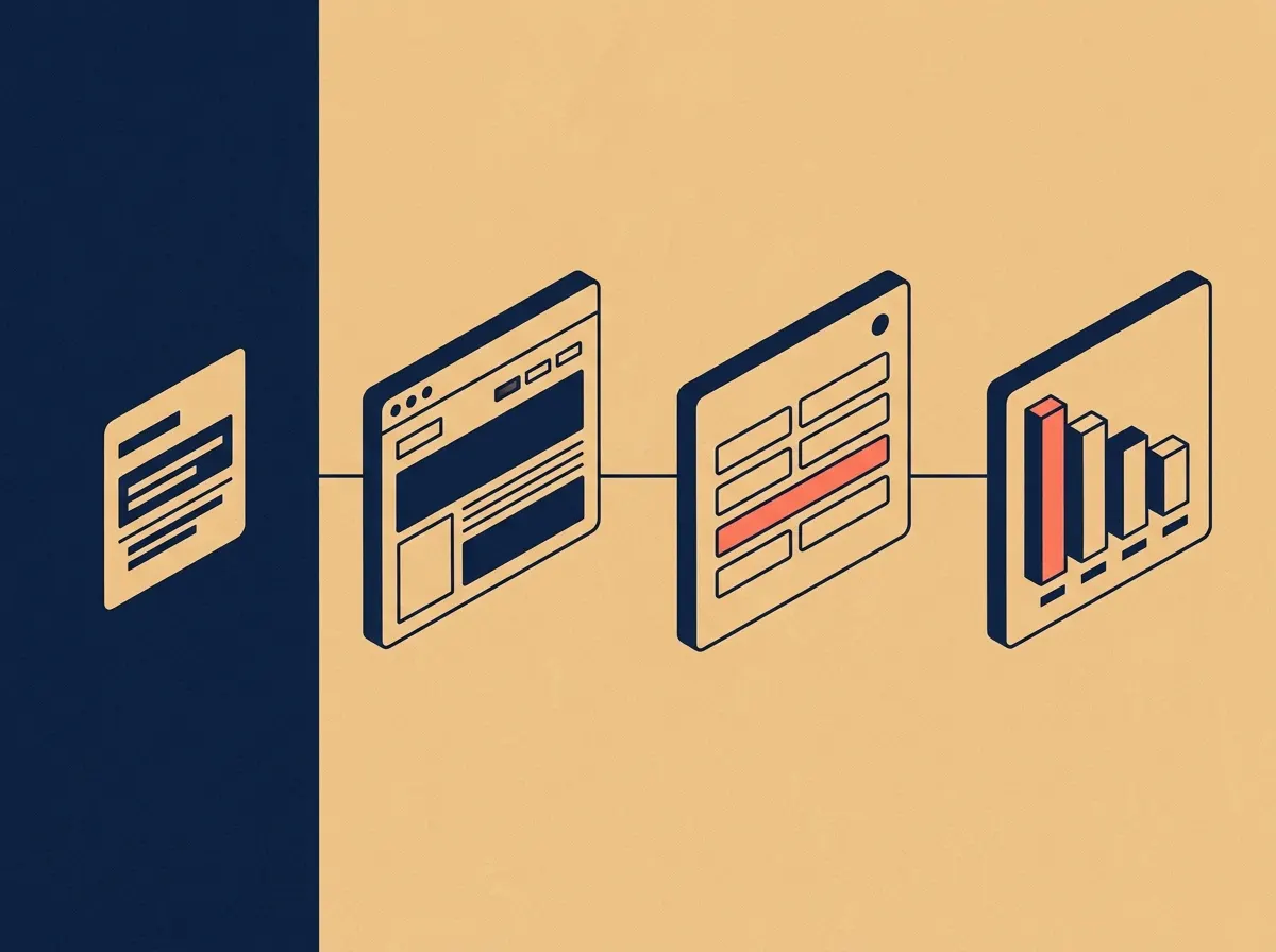 The campaign flow: LinkedIn ad, matching landing page, form, GA4 report