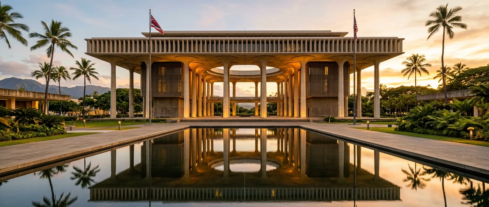 The Hawaii State Capitol at golden hour — Nekko Digital is a registered State of Hawaii vendor.
